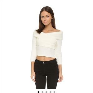 off shoulder white sweater
